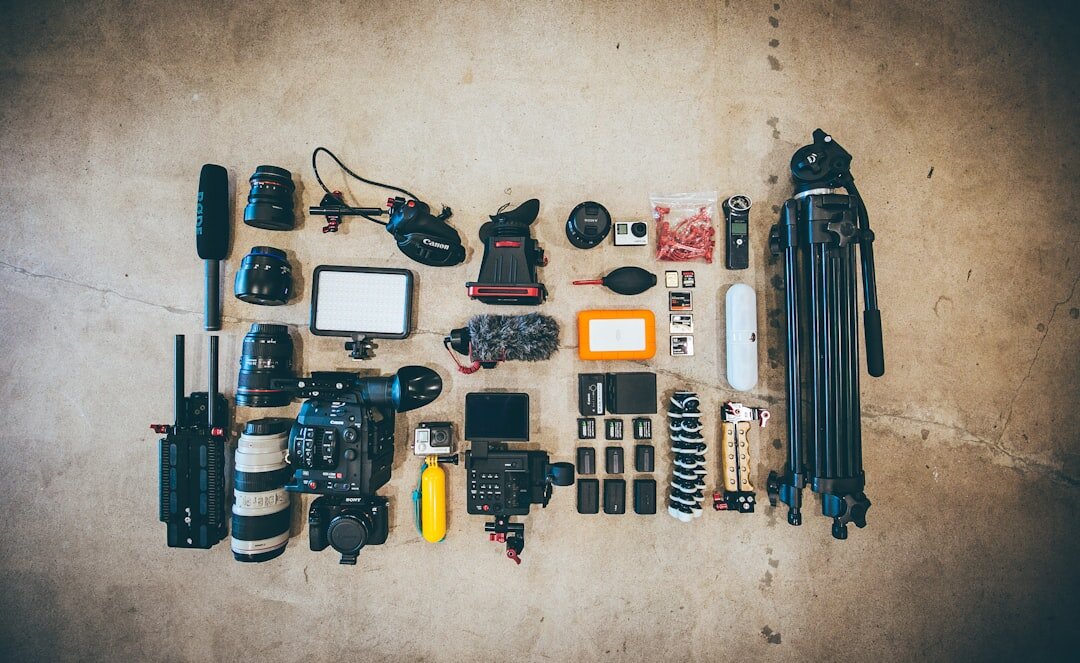 Professional camera and lighting equipment setup
